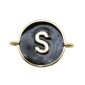 black enameling copper letter-S connector, gold plated, approx 13mm dia