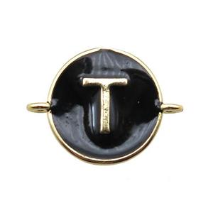 black enameling copper letter-T connector, gold plated, approx 13mm dia