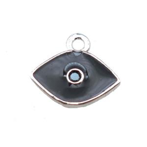 black enameling copper eye pendant paved zircon, platinum plated, approx 6x10mm