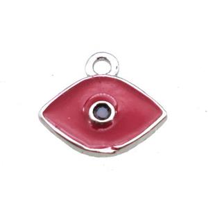 red enameling copper eye pendant paved zircon, platinum plated, approx 6x10mm