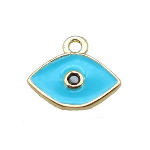 aqua enameling copper eye pendant paved zircon, gold plated, approx 6x10mm
