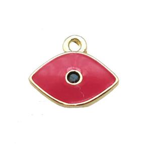 red enameling copper eye pendant paved zircon, gold plated, approx 6x10mm