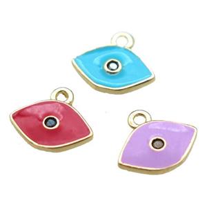 enameling copper eye pendant paved zircon, mixed color, gold plated, approx 6x10mm