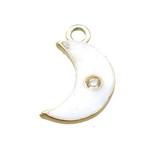 white enameling copper moon pendant paved zircon, gold plated, approx 6-10mm