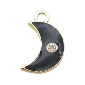 black enameling copper moon pendant paved zircon, gold plated, approx 6-10mm
