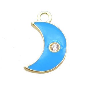 blue enameling copper moon pendant paved zircon, gold plated, approx 6-10mm