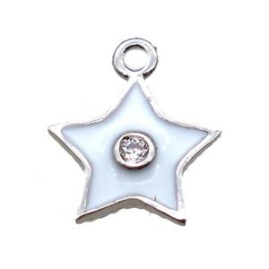 white enameling copper star pendant paved zircon, platinum plated, approx 10mm
