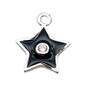 black enameling copper star pendant paved zircon, platinum plated, approx 10mm