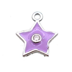 purple enameling copper star pendant paved zircon, platinum plated, approx 10mm