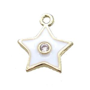 white enameling copper star pendant paved zircon, gold plated, approx 10mm