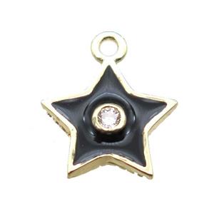 black enameling copper star pendant paved zircon, gold plated, approx 10mm