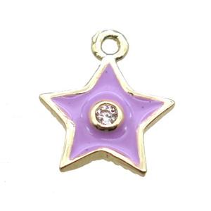 purple enameling copper star pendant paved zircon, gold plated, approx 10mm