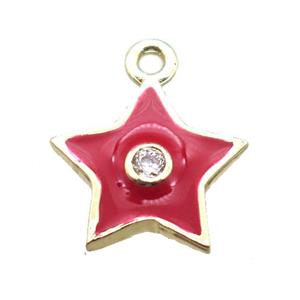 red enameling copper star pendant paved zircon, gold plated, approx 10mm
