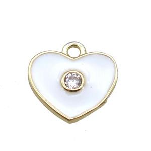 white enameling copper heart pendant paved zircon, gold plated, approx 10mm