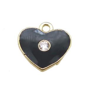 black enameling copper heart pendant paved zircon, gold plated, approx 10mm