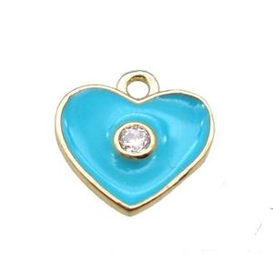 aqua enameling copper heart pendant paved zircon, gold plated, approx 10mm