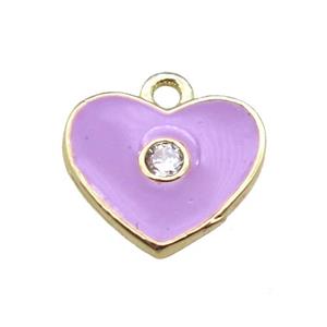 purple enameling copper heart pendant paved zircon, gold plated, approx 10mm