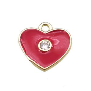 red enameling copper heart pendant paved zircon, gold plated, approx 10mm