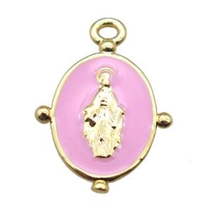 pink enameling copper Jesus pendant, gold plated, approx 13-18mm