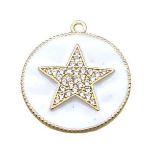 copper star pendant pave zircon with white enameling, gold plated, approx 25mm dia