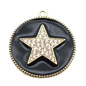 copper star pendant pave zircon with black enameling, gold plated, approx 25mm dia