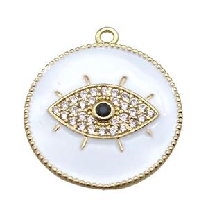 copper eye pendant pave zircon with white enameling, gold plated, approx 25mm dia