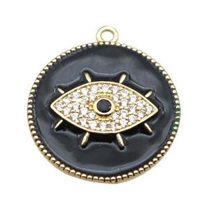copper eye pendant pave zircon with black enameling, gold plated, approx 25mm dia