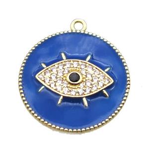 copper eye pendant pave zircon with blue enameling, gold plated, approx 25mm dia
