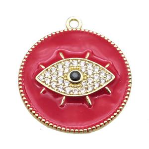 copper eye pendant pave zircon with red enameling, gold plated, approx 25mm dia