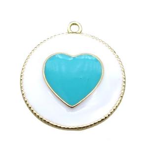 copper heart pendant with aqua enameling, gold plated, approx 25mm dia