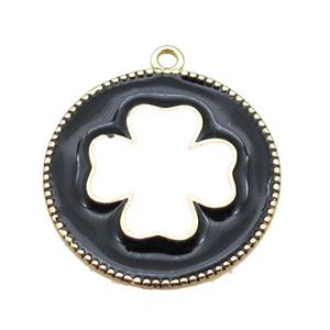 copper clover pendant with black enameling, gold plated, approx 25mm dia