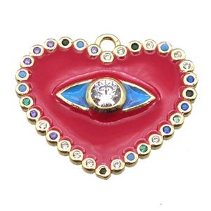 copper heart pendant pave zircon with red enameling, gold plated, approx 20-25mm
