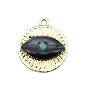 copper eye pendant with black enameling, gold plated, approx 14.5mm dia