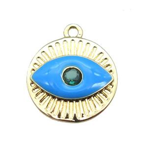 copper eye pendant with blue enameling, gold plated, approx 14.5mm dia