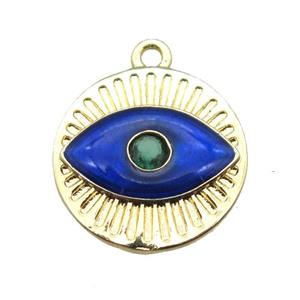 copper eye pendant with royal blue enameling, gold plated, approx 14.5mm dia