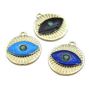 copper eye pendant with enameling, mixed color, gold plated, approx 14.5mm dia