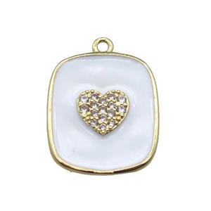 copper heart pendant pave zircon with white enameling, gold plated, approx 16-19mm