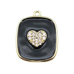 copper heart pendant pave zircon with black enameling, gold plated, approx 16-19mm