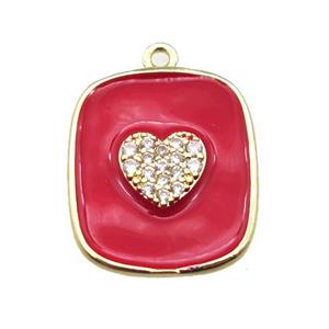 copper heart pendant pave zircon with red enameling, gold plated, approx 16-19mm