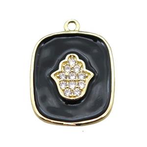 copper hamsahand pendant pave zircon with black enameling, gold plated, approx 16-19mm
