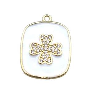 copper clover pendant pave zircon with white enameling, gold plated, approx 16-19mm