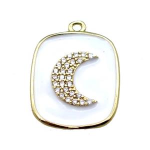 copper moon pendant pave zircon with white enameling, gold plated, approx 16-19mm