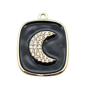 copper moon pendant pave zircon with black enameling, gold plated, approx 16-19mm