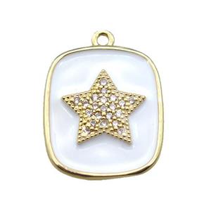 copper star pendant pave zircon with white enameling, gold plated, approx 16-19mm