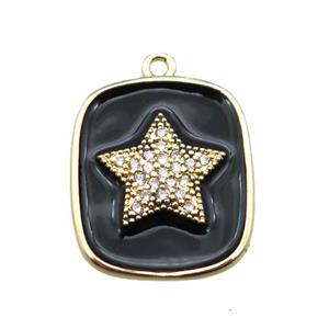 copper star pendant pave zircon with black enameling, gold plated, approx 16-19mm