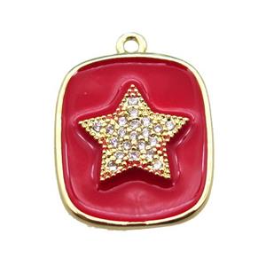 copper star pendant pave zircon with red enameling, gold plated, approx 16-19mm