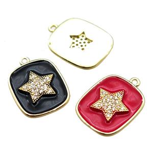 copper star pendant pave zircon with enameling, mix color, gold plated, approx 16-19mm