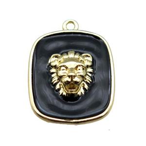 copper lionhead pendant with black enameling, gold plated, approx 16-19mm