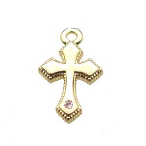 copper cross pendant pave zircon, gold plated, approx 7-12mm