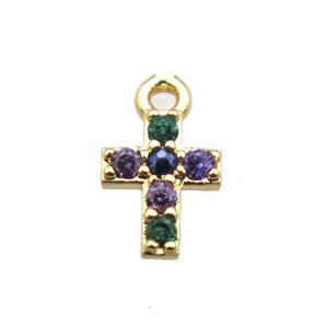copper cross pendant pave zircon, gold plated, approx 5-8mm